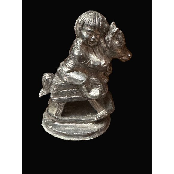 Michael Ricker Pewter Figurine Of Child On Rocking Horse - Picture 1 of 7